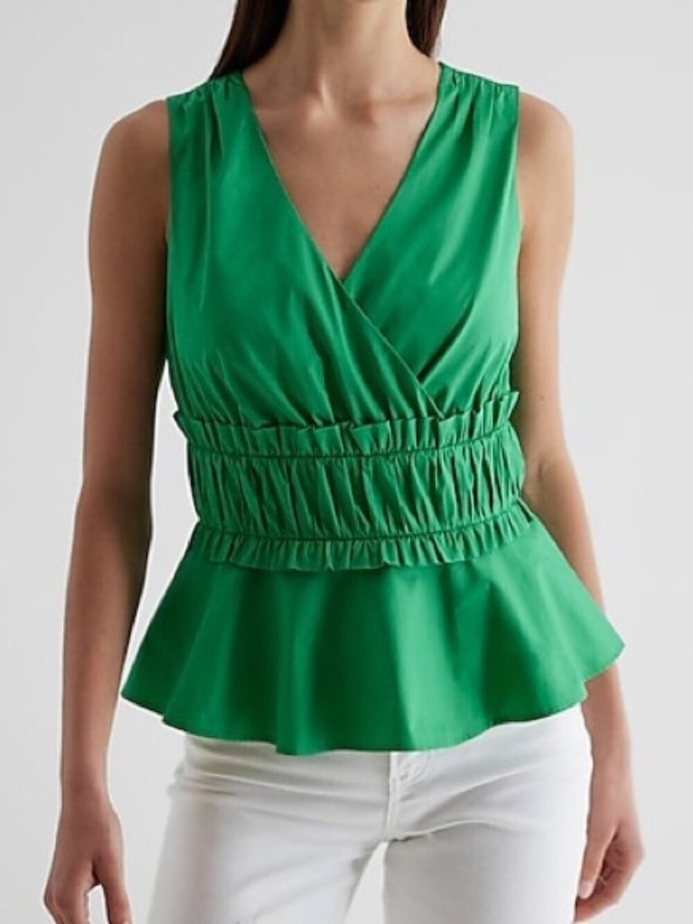 Express V-Neck Ruffle Peplum Tank Top in vibrant green
